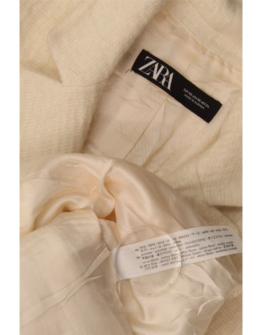 Zara Womens Overcoat UK 6 XS Off White Wool