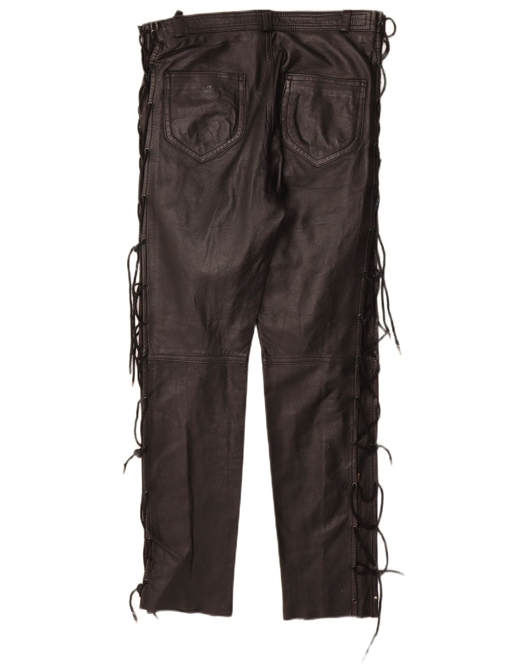 VINTAGE Womens Straight Leather Trousers IT 40 Small W28 L28 Black Leather