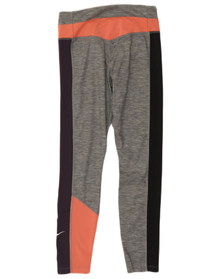 Nike Womens Dri Fit Crop Leggings UK 12 Medium Grey Colourblock Polyester
