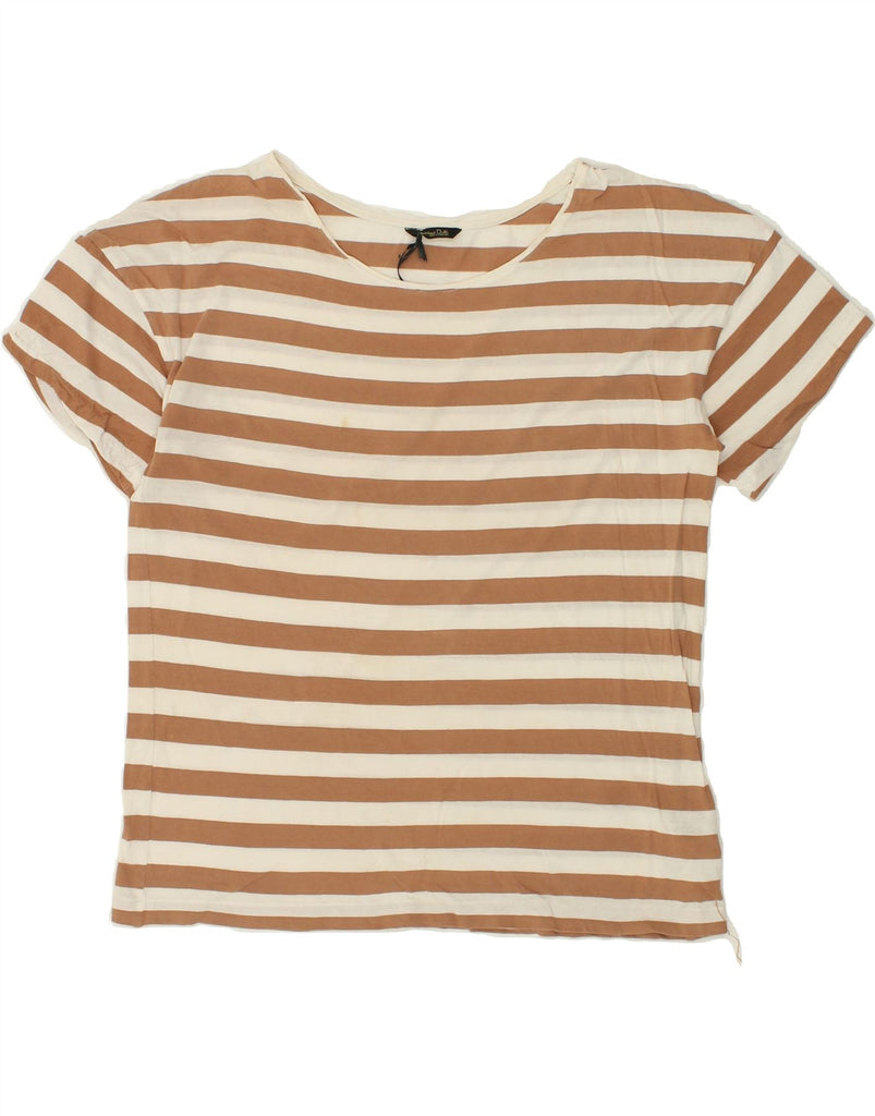 MASSIMO DUTTI Womens T-Shirt Top UK 14 Medium Brown Striped Cotton | Vintage Massimo Dutti | Thrift | Second-Hand Massimo Dutti | Used Clothing | Messina Hembry 