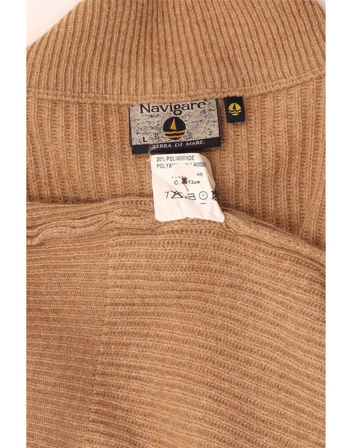 Navigare Mens Cardigan Sweater Large Beige Lambswool