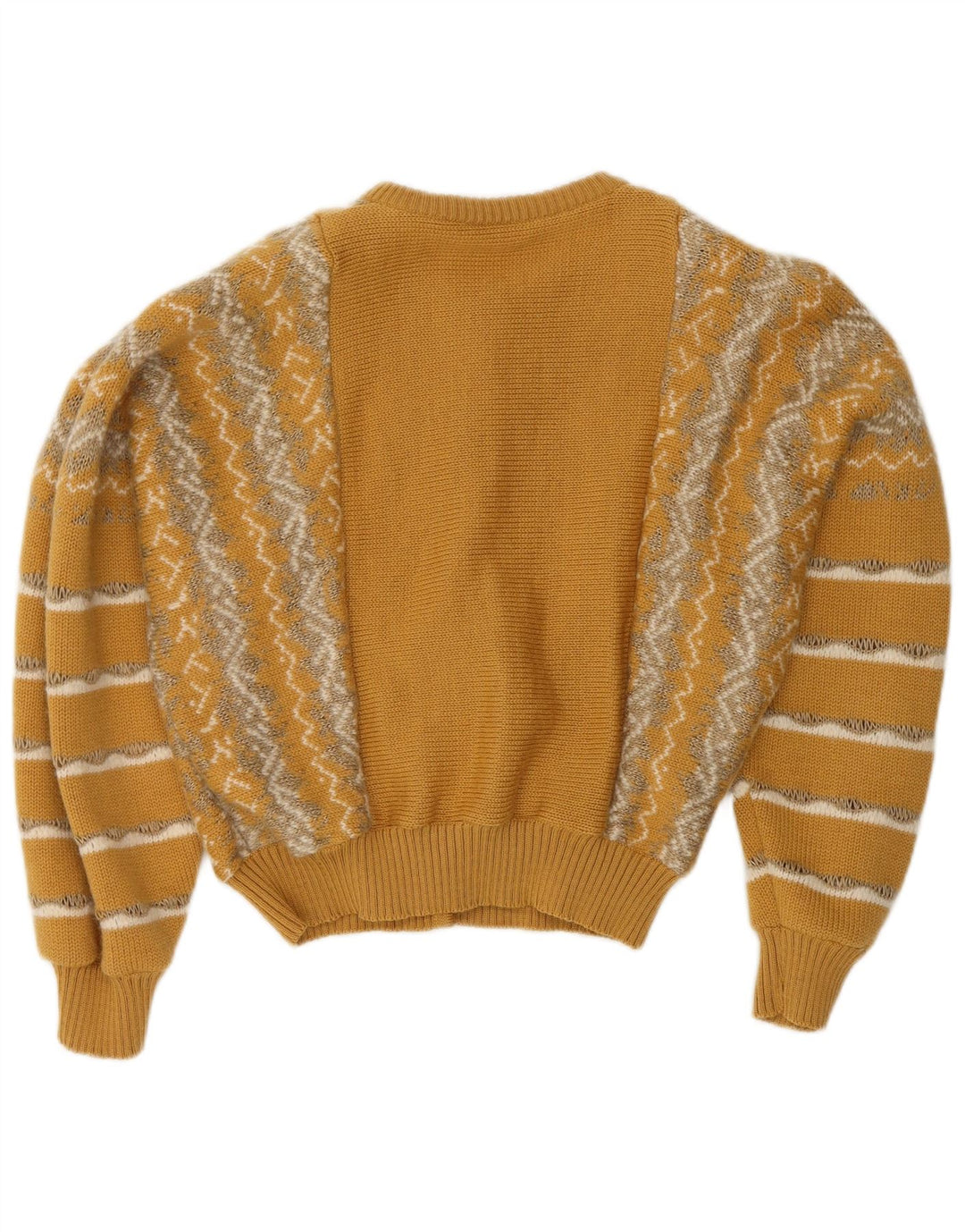 Geiger Womens Crop Cardigan Sweater UK 14 Medium Yellow Striped Wool