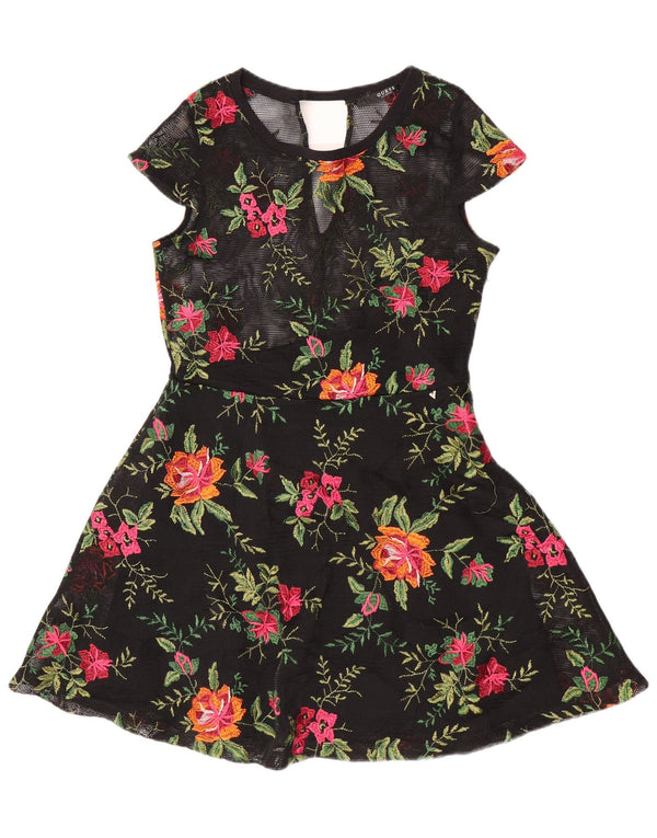 Guess Womens See Through A-Line Dress UK 8 Small Black Floral Polyester
