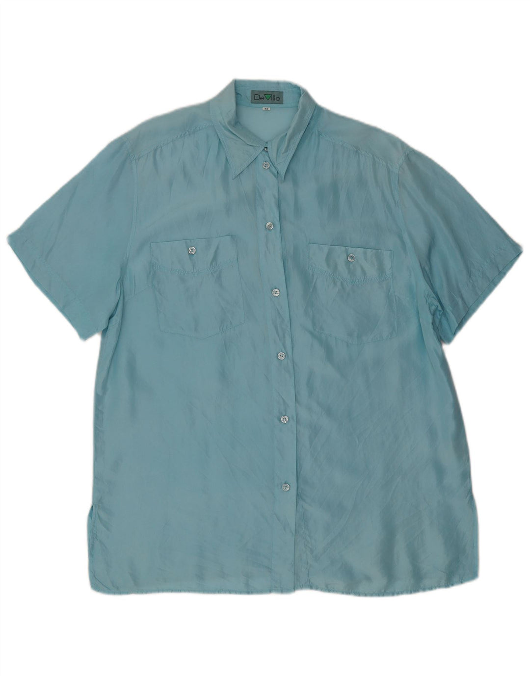 De Ville Womens Short Sleeve Shirt EU 44 XL Blue Silk