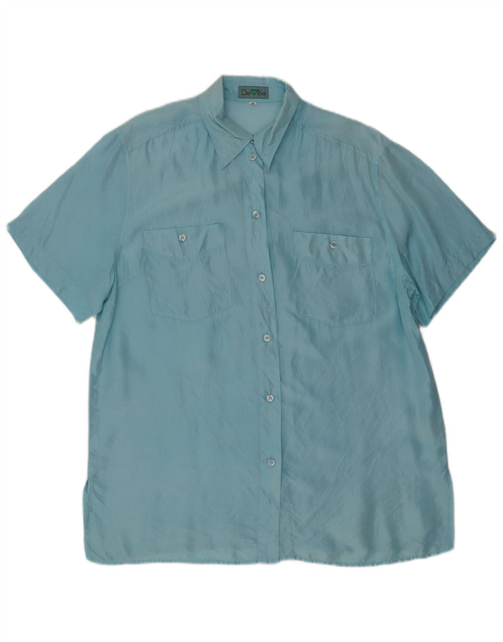 De Ville Womens Short Sleeve Shirt EU 44 XL Blue Silk