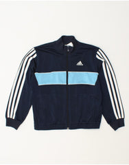 ADIDAS Boys Graphic Tracksuit Top Jacket 7-8 Years Navy Blue Colourblock