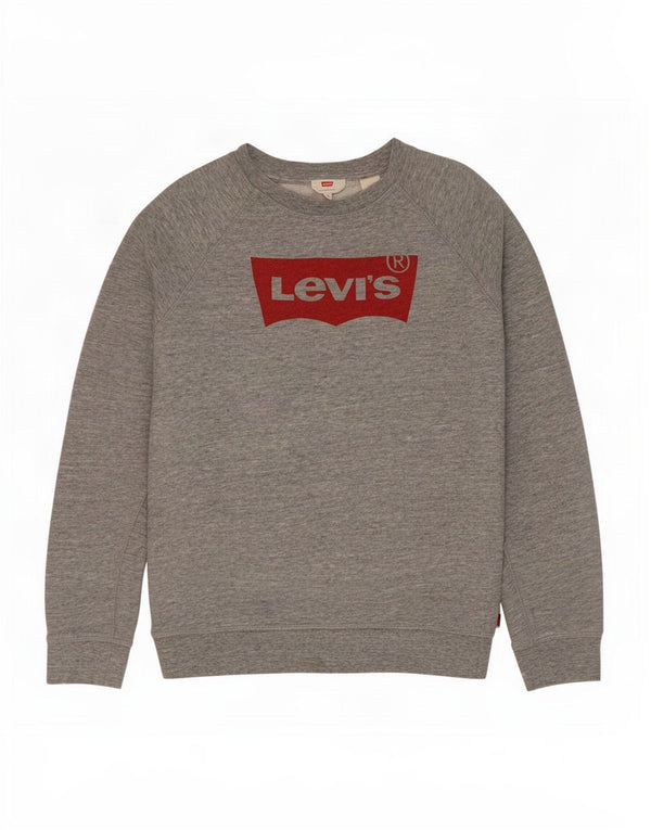 Levi's Womens Graphic Sweatshirt Jumper UK 14 Medium Grey Flecked Cotton