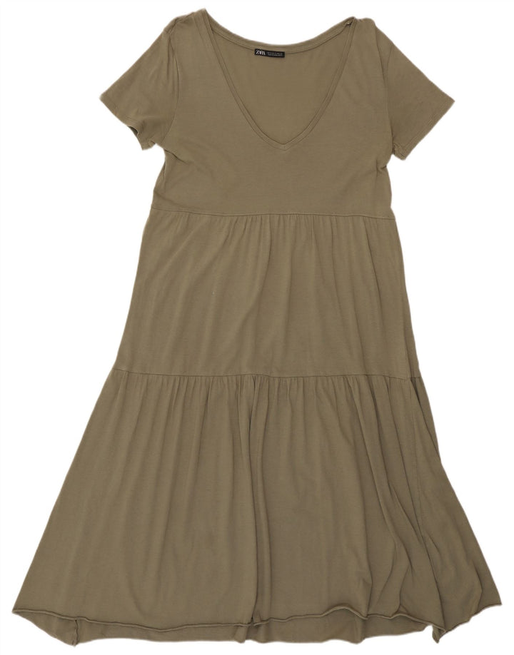 Zara Womens A-Line Dress UK 10 Small Khaki