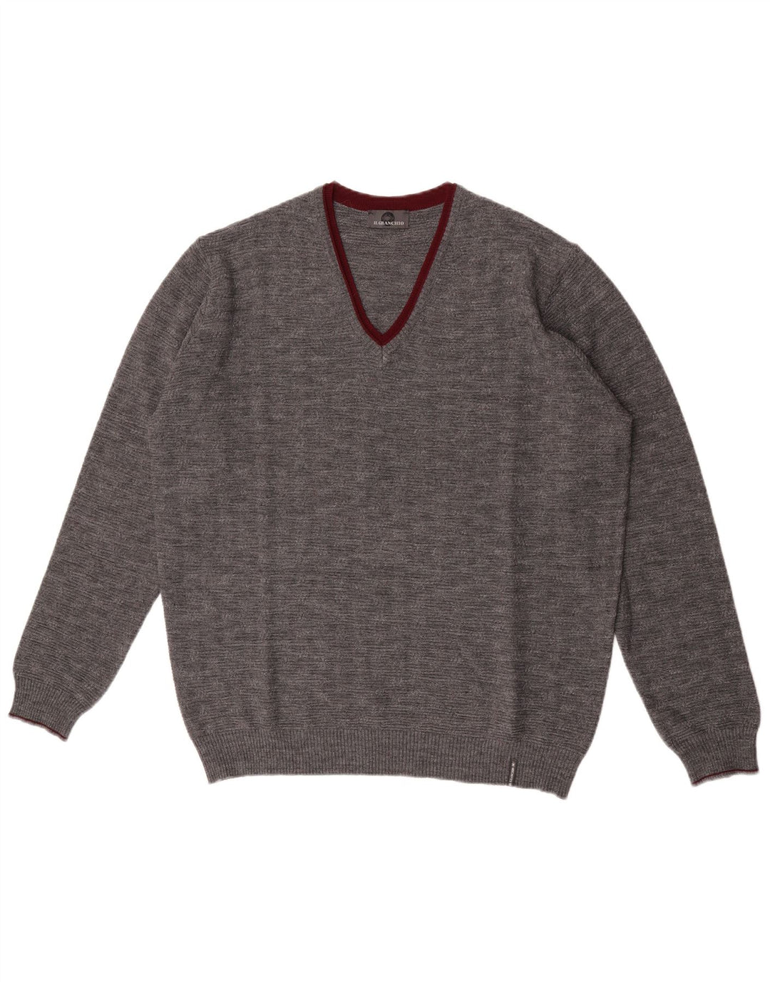 Il Granchio Mens V-Neck Jumper Sweater Large Grey Flecked Wool
