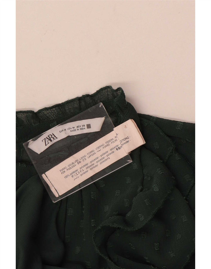 Zara Womens Long Sleeve Ruffle Front A-Line Dress UK 14 Medium Green