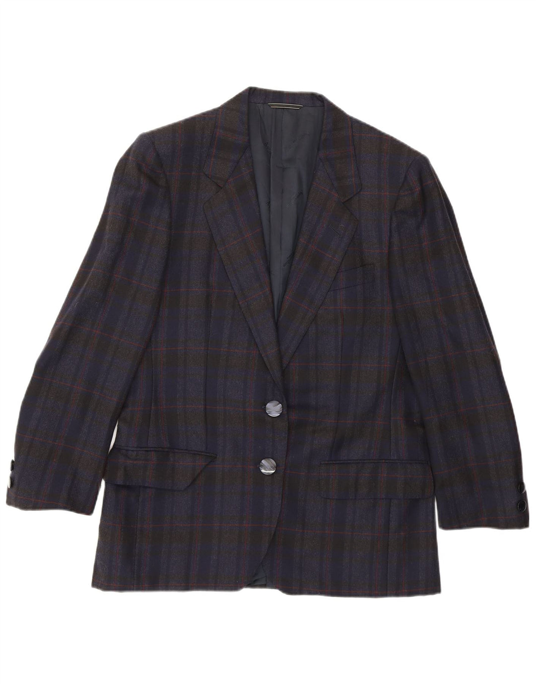 Aquascutum Womens 2 Button Blazer Jacket UK 14 Medium Navy Blue Check