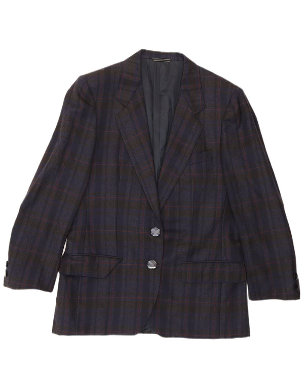 Aquascutum Womens 2 Button Blazer Jacket UK 14 Medium Navy Blue Check