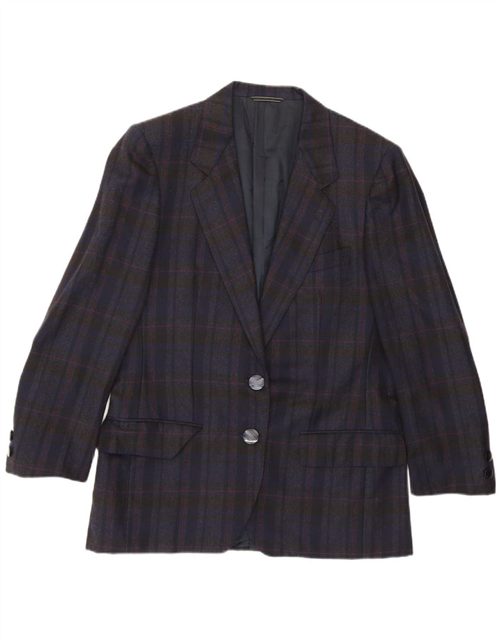 Aquascutum Womens 2 Button Blazer Jacket UK 14 Medium Navy Blue Check