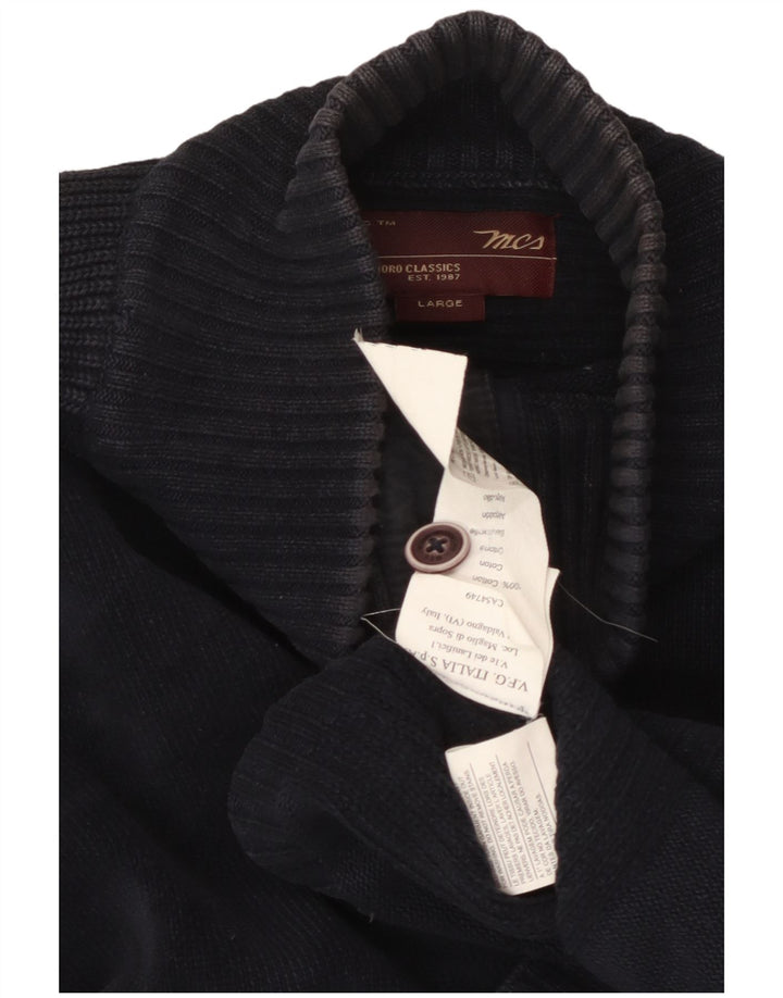 MARLBORO CLASSICS Mens Button Neck Jumper Sweater Large Navy Blue Cotton