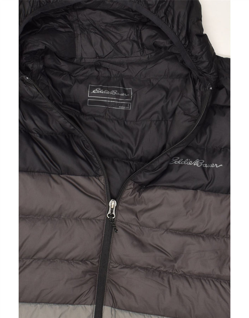 EDDIE BAUER Mens Hooded Padded Jacket UK 40 Large Black Colourblock Nylon | Vintage Eddie Bauer | Thrift | Second-Hand Eddie Bauer | Used Clothing | Messina Hembry 