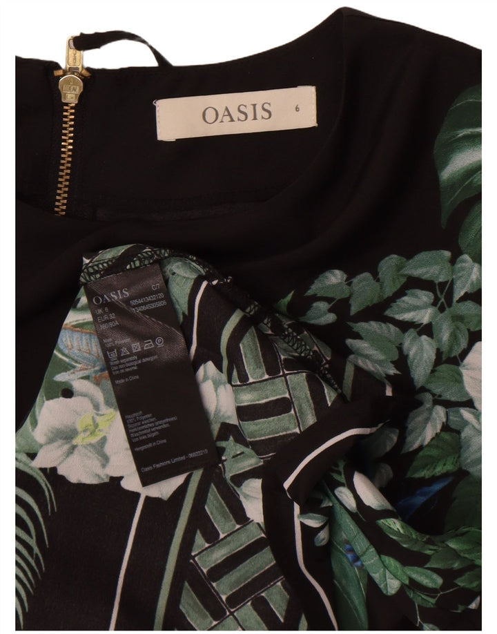 Oasis Womens Blouse Top UK 6 XS Black Floral Polyester