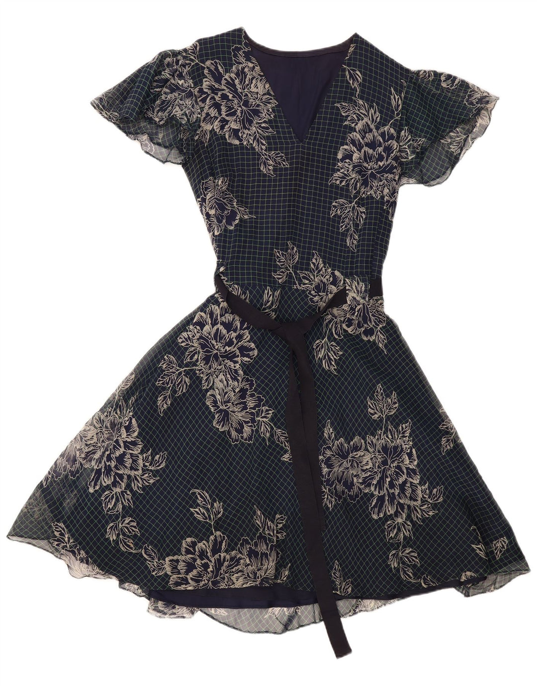 VINTAGE Womens A-Line Dress UK 12 Medium Navy Blue Floral