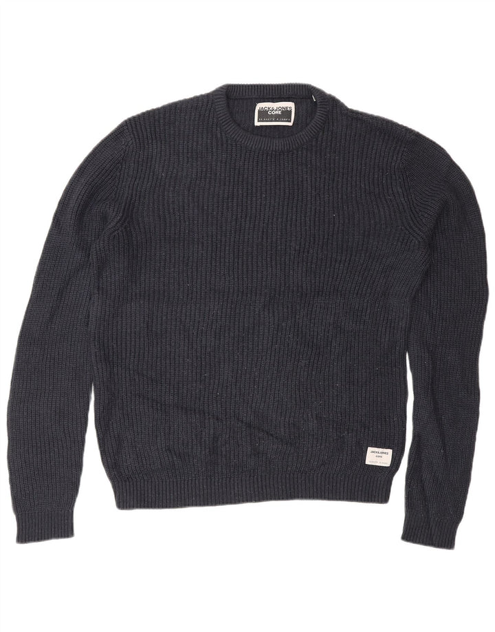 Jack & Jones Mens Crew Neck Jumper Sweater Medium Navy Blue Acrylic