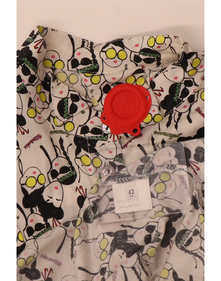 Vintage Womens Graphic Shirt Dress IT 42 Medium White Cotton