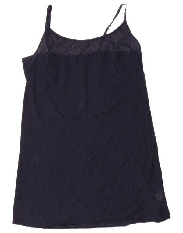 Vintage Womens Slip Dress UK 10 Small Navy Blue Cotton