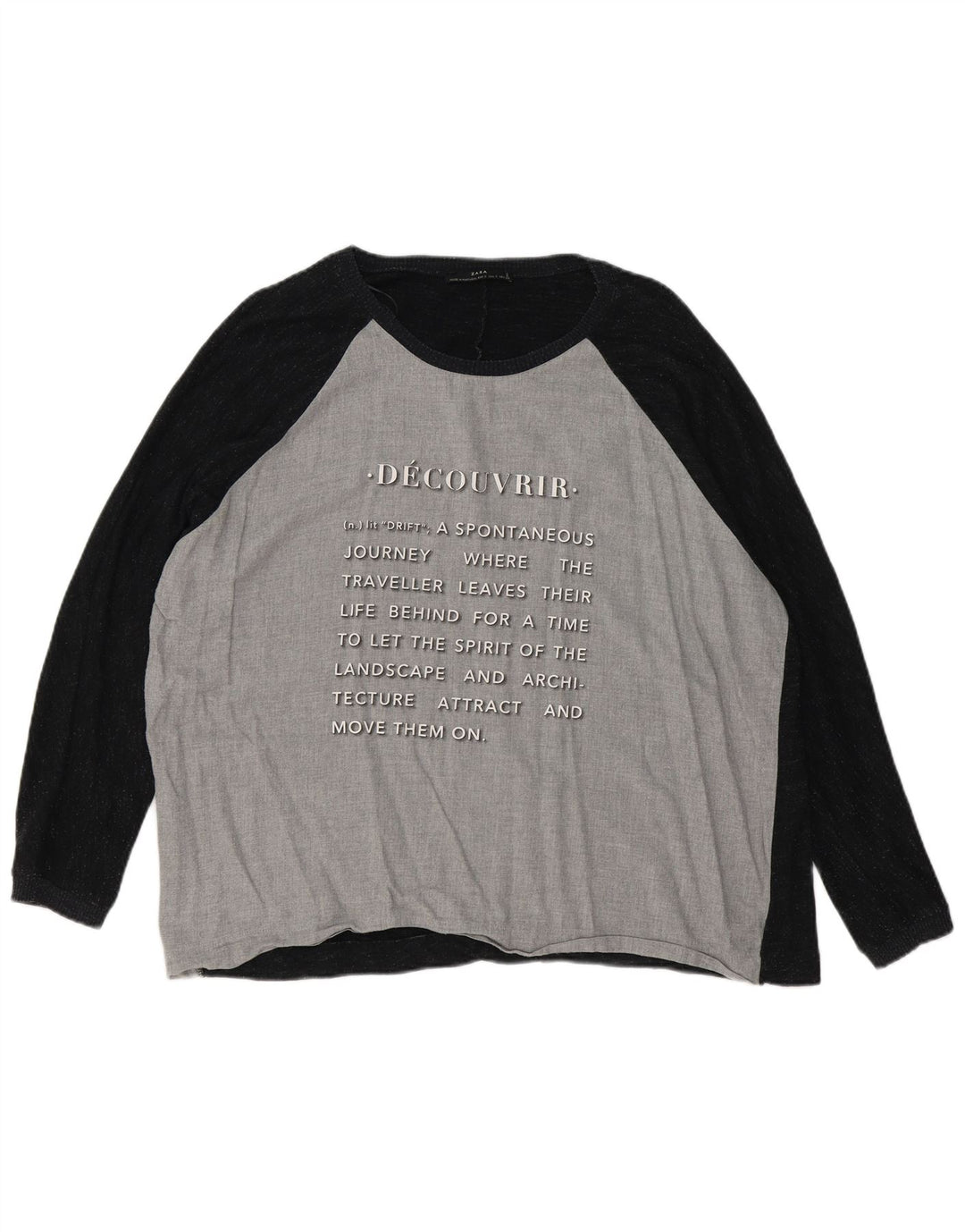 ZARA Womens Oversized Graphic Top Long Sleeve UK 10 Small Grey Colourblock