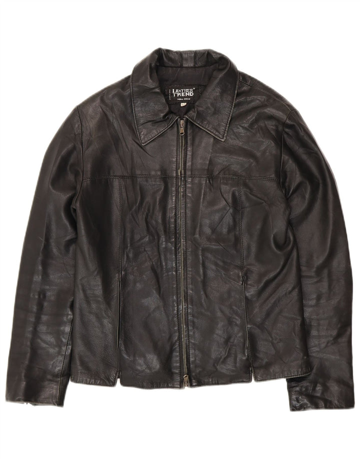 VINTAGE Womens Leather Jacket IT 42 Medium Black Leather