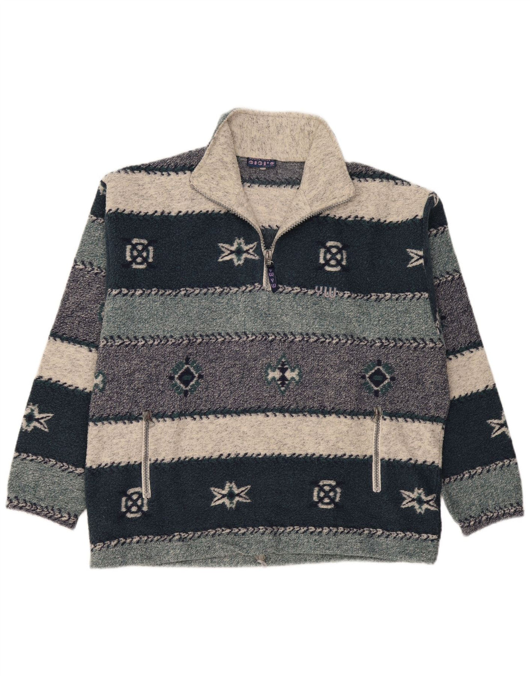 Gigi's Mens Zip Neck Jumper Sweater 2XL Multicoloured Fair Isle
