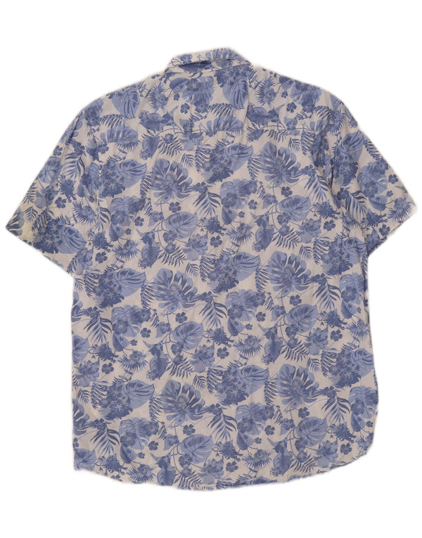Pierre Cardin Mens Short Sleeve Shirt Large Blue Floral Cotton
