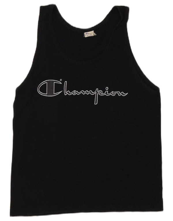CHAMPION Womens Graphic Vest Top UK 10 Small Black Cotton