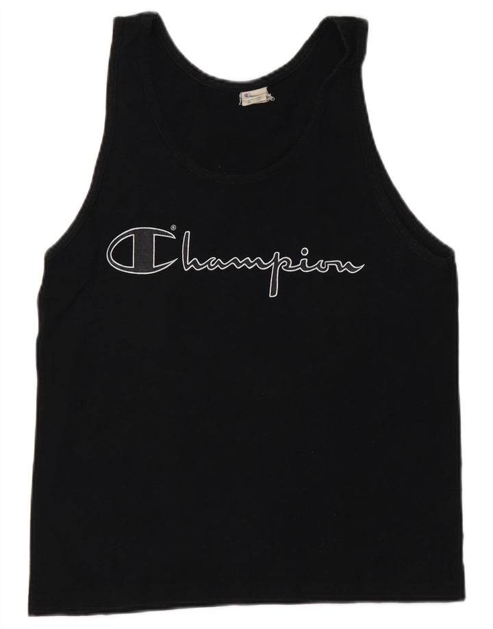 CHAMPION Womens Graphic Vest Top UK 10 Small Black Cotton