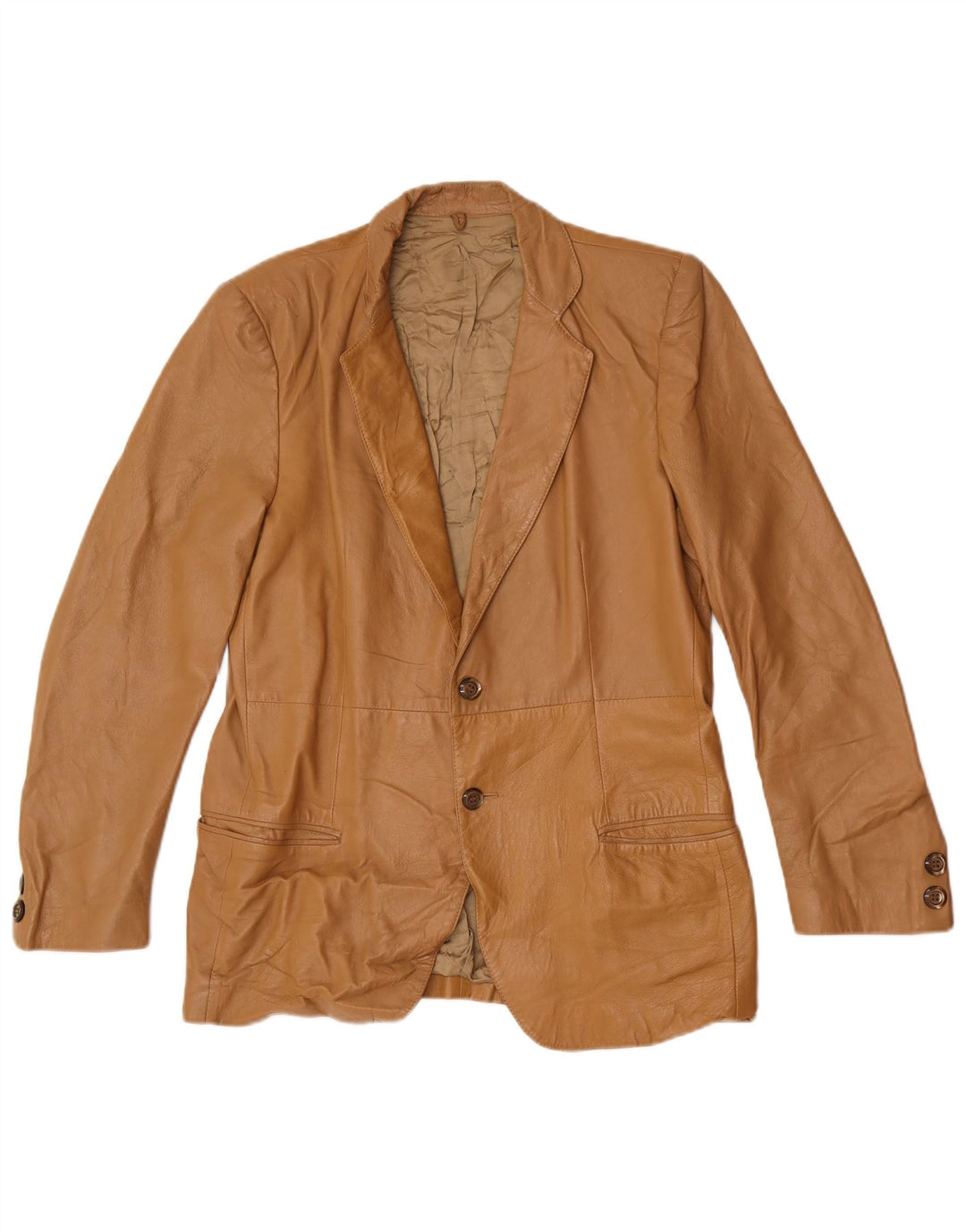 Vintage Mens 2 Button Leather Blazer Jacket IT 48 Medium Beige