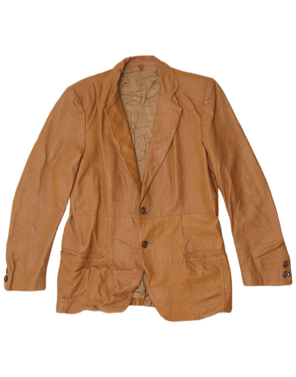 Vintage Mens 2 Button Leather Blazer Jacket IT 48 Medium Beige