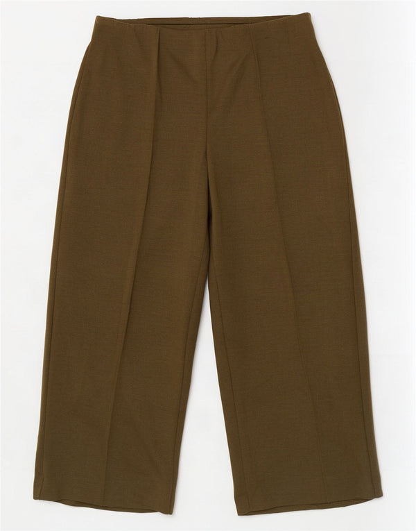 Marks & Spencer Womens Wide Leg Cropped Trousers UK 14 Large W34 L25 Khaki