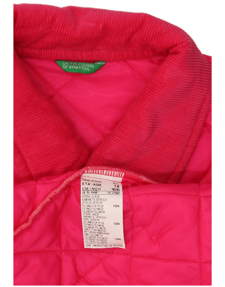 BENETTON Girls Quilted Jacket 11-12 Years XL Pink Polyamide