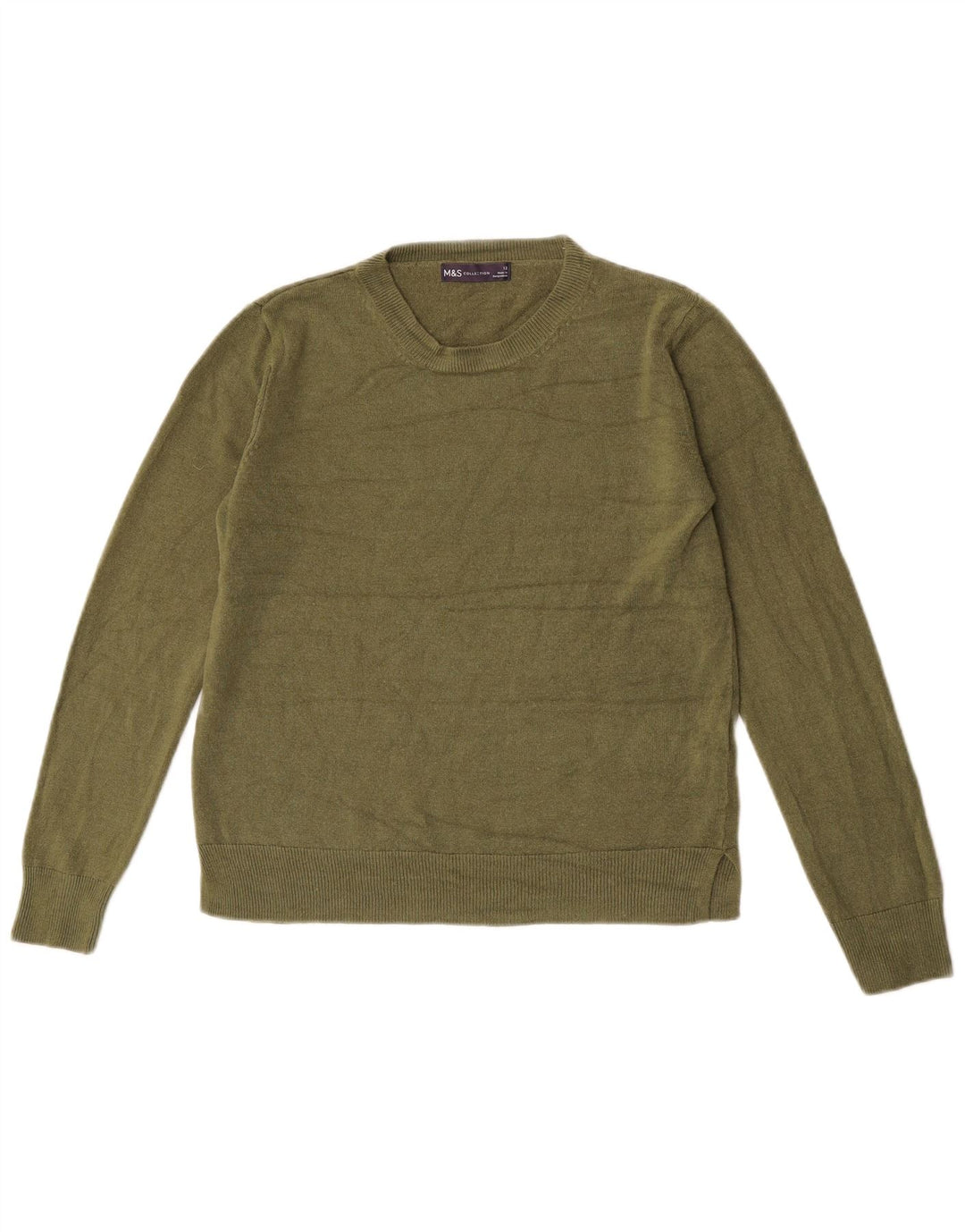 Marks & Spencer Womens Crew Neck Jumper Sweater UK 12 Medium Khaki Acrylic