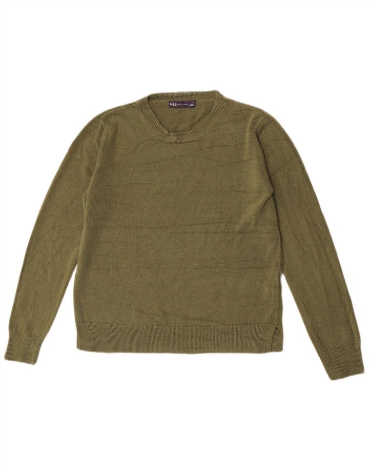 Marks & Spencer Womens Crew Neck Jumper Sweater UK 12 Medium Khaki Acrylic