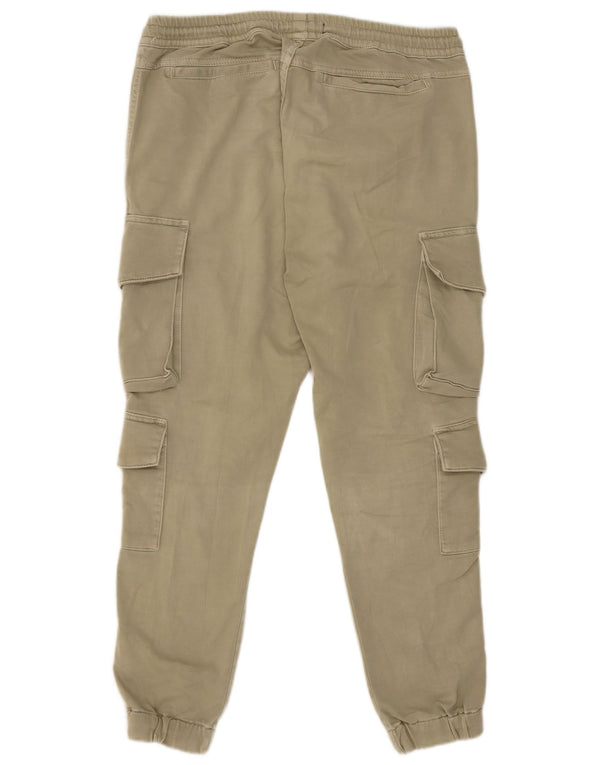 Zara Mens Joggers Cargo Trousers XL W38 L27 Khaki Cotton