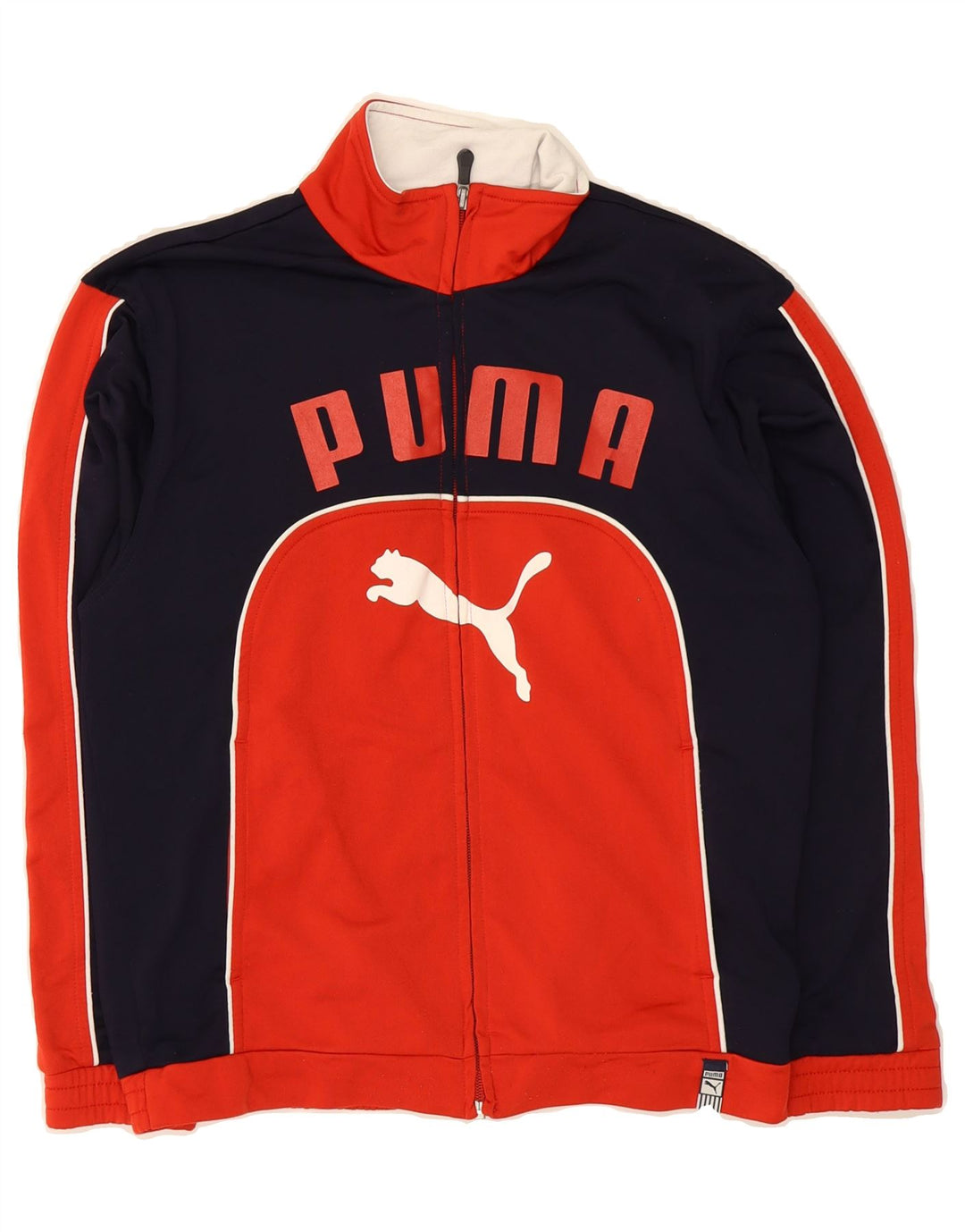 PUMA Boys Graphic Tracksuit Top Jacket 11-12 Years Navy Blue Colourblock Vintage Puma and Second-Hand Puma from Messina Hembry 