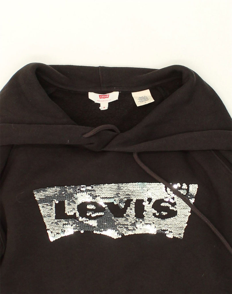 LEVI'S Womens Graphic Hoodie Jumper UK 14 Medium Black Cotton | Vintage Levi's | Thrift | Second-Hand Levi's | Used Clothing | Messina Hembry 