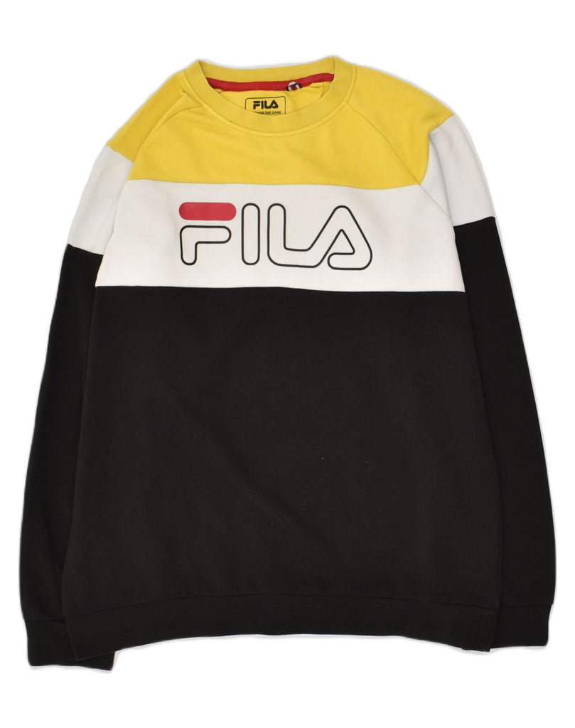 FILA Boys Graphic Sweatshirt Jumper 15-16 Years Black Colourblock Cotton | Vintage Fila | Thrift | Second-Hand Fila | Used Clothing | Messina Hembry 