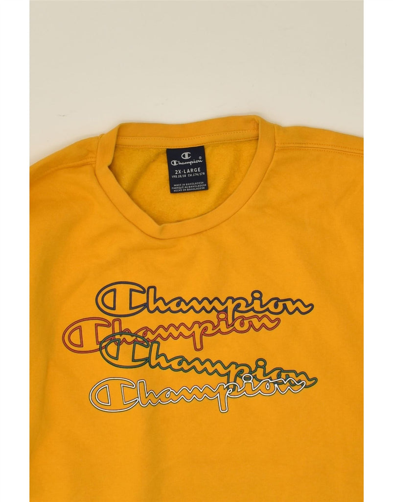 CHAMPION Boys Graphic Sweatshirt Jumper 15-16 Years 2XL  Yellow | Vintage Champion | Thrift | Second-Hand Champion | Used Clothing | Messina Hembry 