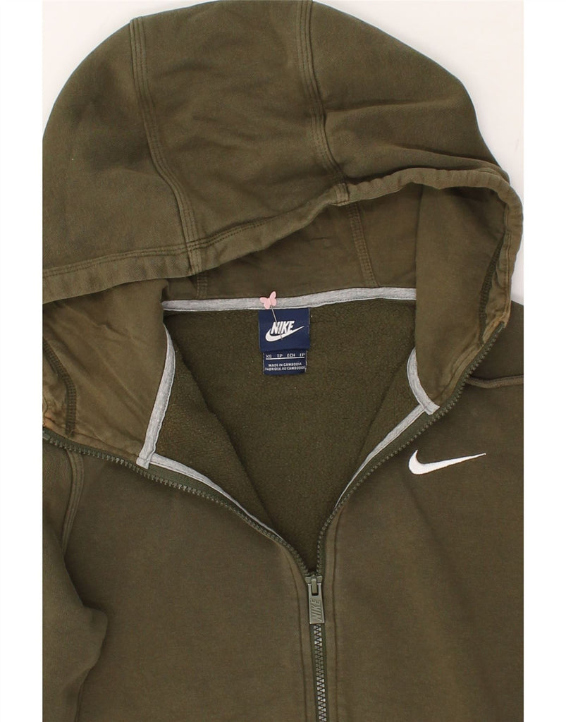 NIKE Womens Zip Hoodie Sweater UK 6 XS Khaki Cotton | Vintage Nike | Thrift | Second-Hand Nike | Used Clothing | Messina Hembry 