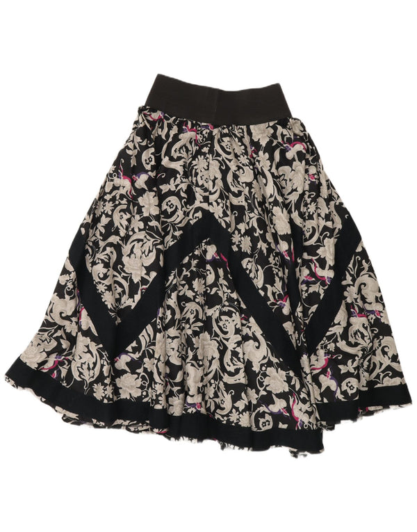 Vintage Womens Flared Skirt Medium W26 Black Floral Viscose