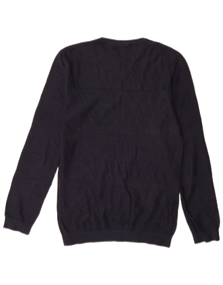 Zara Mens Boat Neck Jumper Sweater Small Navy Blue Striped
