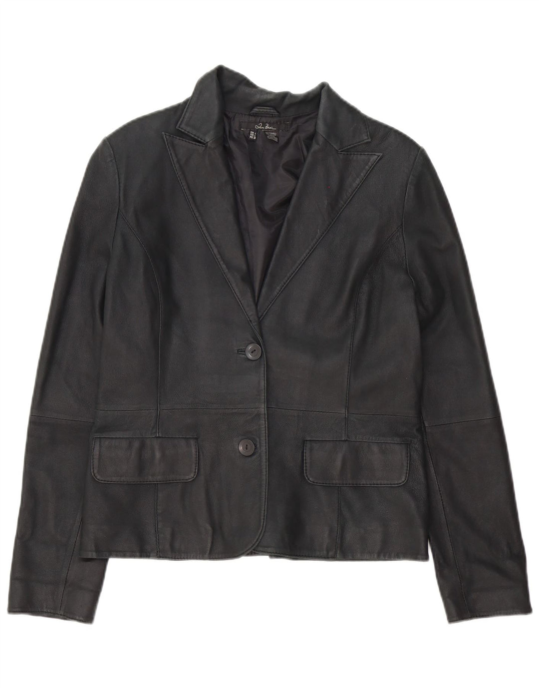 Zara Womens 2 Button Leather Blazer Jacket UK 16 Large Black