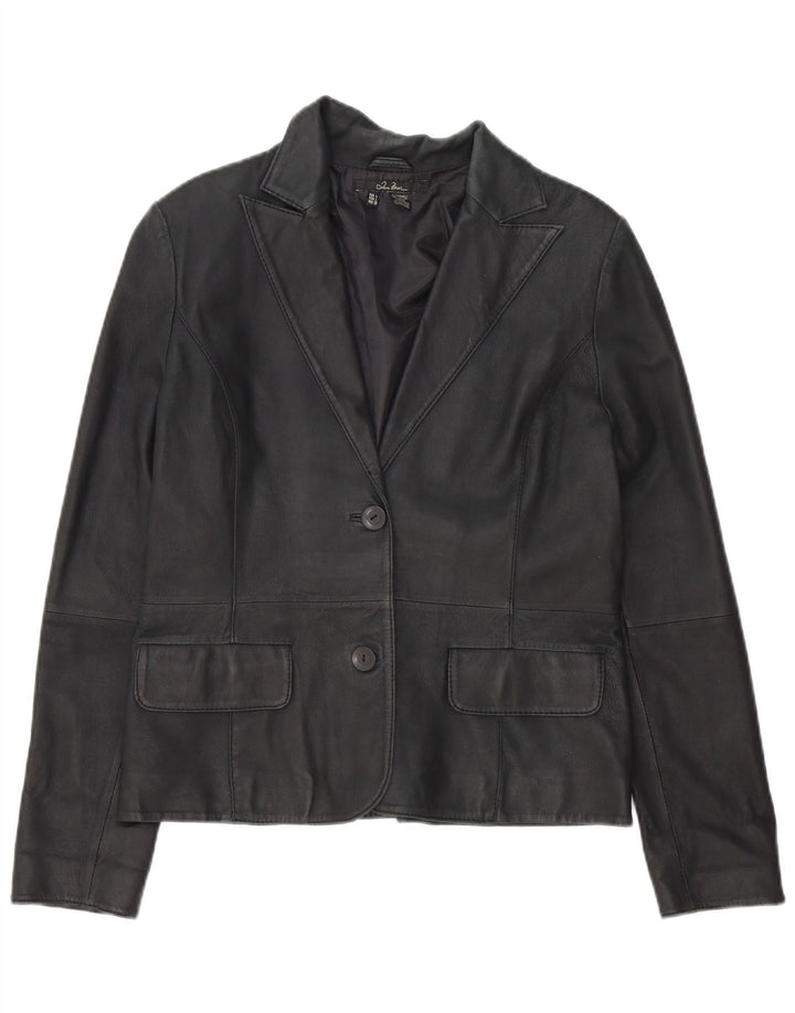 Zara Womens 2 Button Leather Blazer Jacket UK 16 Large Black