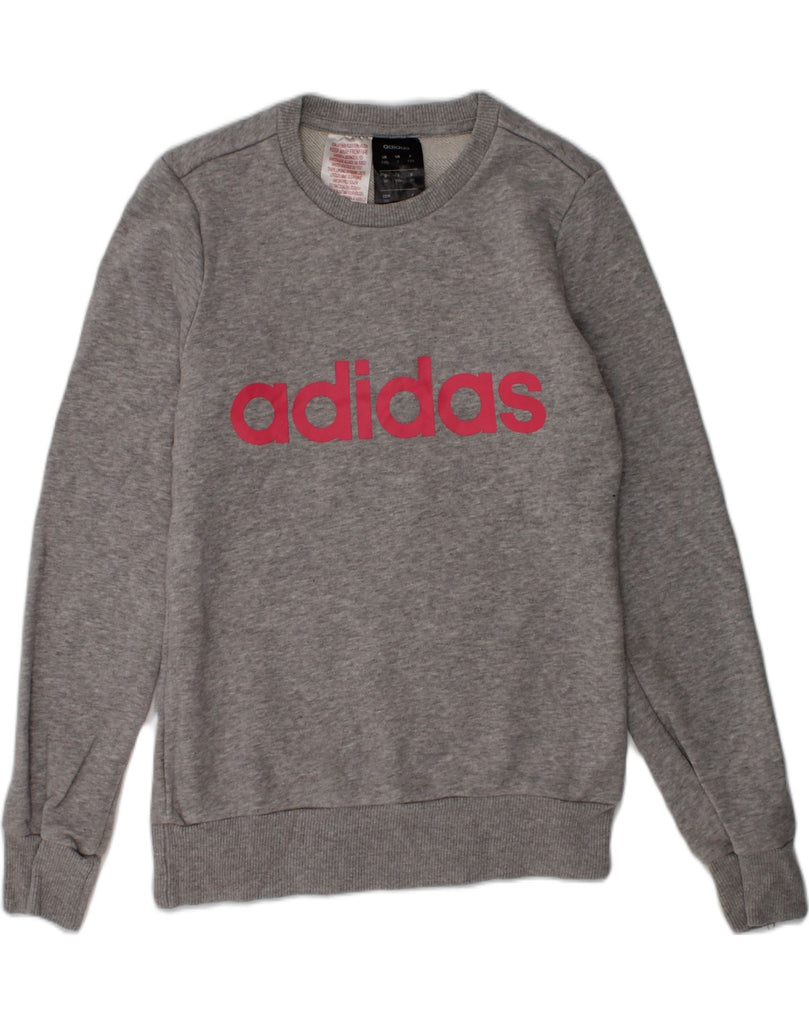 ADIDAS Girls Graphic Sweatshirt Jumper 9-10 Years Grey Cotton | Vintage Adidas | Thrift | Second-Hand Adidas | Used Clothing | Messina Hembry 