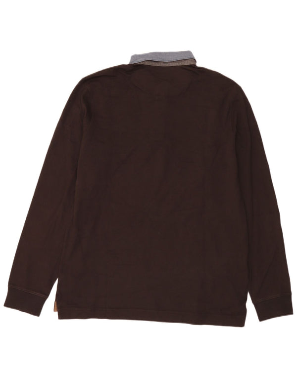 Massimo Dutti Mens Long Sleeve Rugby Polo Shirt XL Brown Colourblock Cotton