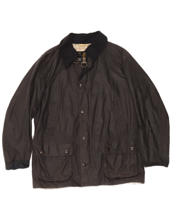 Barbour Mens Waxed Cotton Jacket UK 40 Large Black Cotton