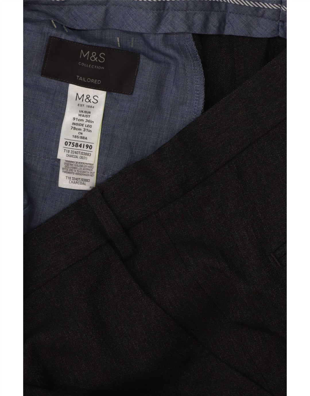 Marks & Spencer Mens Tailored Fit Chino Trousers W36 L31 Grey Polyester